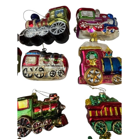 Glass Train Railroad Ornaments Set Of 12 Multicolor Hand-Painted Holiday Decor V - Picture 4 of 10